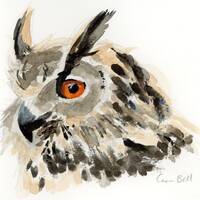 Original watercolour painting of eagle owl