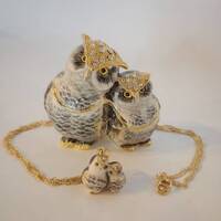 Mama & Baby Owl Jeweled Trinket Box Keepsake with Austrian Crystals Matching Necklace
