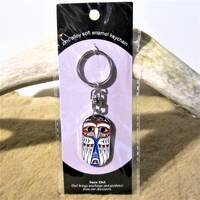 Coast Salish First Nation 'Snow Owl' Enamel Swivel Keychain Pacific North West Native Indige