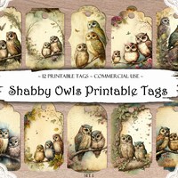 Shabby Chic Owl Printable Tags: Junk Journal Ephemera (Digital Download)
