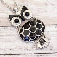 Vintage Adorable Black Owl Bird Necklace 19 Inch - CB14