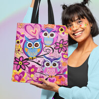 Owl Tote Bag, Owl Travel Bag, Owl Shopping Bag, Owl Pattern Tote Bag, Cute Owl Travel Bag, Pink Owls