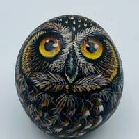 Original Hand Painted Owl Rock Stone Signed by Artist