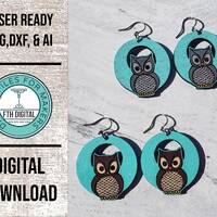 Owl Cutout Earring Laser Cut SVG File, Owl Cutout Glowforge Earring Cut File, Laser Cut SVG