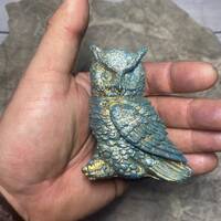 Metallic Signature Series Great Horned Owl Resin Sculpture - Handcrafted 4" Animal Collectible 
