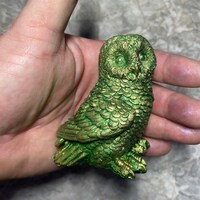 Metallic Signature Series Barn Owl - 4" Handcrafted Polyresin Animal Sculpture, Unique Resin Bi