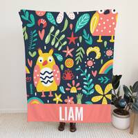 Personalized Baby Blanket , Owl Blanket for Toddlers, Custom Name Blanket with Owls, Colorful Blanke