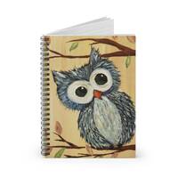 Blue Owl Ruled Spiral Notebook | Cute Ruled Line Journal | Spiral Diary Gift for Birthday, School or