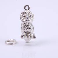 Owl Charm, Traditional Charm, Made from Solid 925 Grade Sterling Silver, Complete with Attachment Li