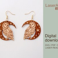 Owl and crescent laser cut file, earring DIGITAL DOWNLOAD FILE
