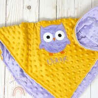 Owl Applique Minky Baby Blanket | Personalized Baby Shower Gift | Any Color Combination
