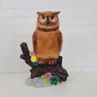 Large Ceramic Owl ~ 1970s Scioto Molds Perched Owl ~ Vintage Ceramic Owl Statue Figurine