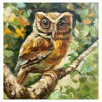Owl Art Vermont Wall Art Original Painting Bird Art National Park Art Owl Wall Art 14"by 14&quo