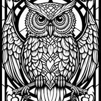 Detailed Owl Stained Glass Window Coloring Page for Adults - Printable Coloring Sheet - Advanced Col