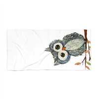 Blue Owl Bird White Beach Towel | Large Beach Blanket for Beach or Pool Lover | Bath Sheet Gift for 