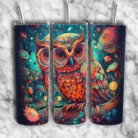 Psychedelic Owl Tumbler Sublimation Design: Alcohol Ink Mushroom (Digital Download)