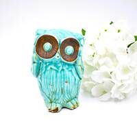 1990's Handmade Studio Art Pottery Aqua Owl Figurine