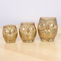 3 owl figurines / statues / sculptures || Vintage solid brass || Set of three owls || Bird / animal 