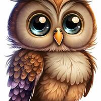 Cute Printable Owl Painting 3D Cartoon style digital art, Wall art, Child Decor Instant Download, Ki