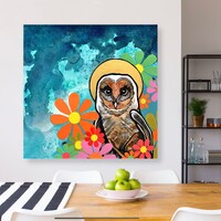 Contemporary Barn Owl Unframed Fine Art Canvas Print by Colorado Artist Robin Arthur | Modern, Color