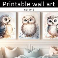 Whimsical Owl Nursery Decor - Set of 3 Woodland Animal Prints for Baby Girl Room - Baby Animal Nurse