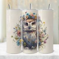 Floral Owl Tumbler Wrap: Watercolor Sublimation Design (Digital Download)