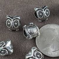 10 Antique Silver Owl Beads: Large Hole Alloy European Charms  PH1076