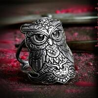 Owl silver ring, handmade 925 owl signet ring, wild owl ring