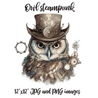 Steampunk Owl Clipart: Wild Animal PNG, JPG (Digital Download)
