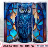 Blue Owl Stained Glass Skinny Tumbler 20 oz Sublimation Design, Instant Digital Download, Straight A