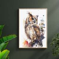 Owl Poster, Barn Owl Painting, animal owl wall art, Bird Print, Owl lovers gift, bird wall art, wild
