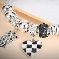 Owl Heart Silver Charm Bracelet