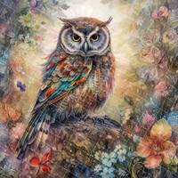 Painted owl digital background