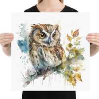Tawny Owl Watercolor Painting Art Print: Bird Wall Decor