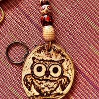 Handcrafted Wood Slice Keychain: Woodburned Owl, Mushroom, or Custom Design