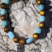 Beaded Owl Bracelet, Blue & Green Stone Charm Bracelet