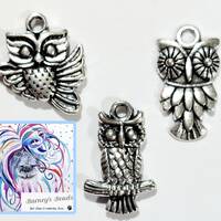 Owl Charms - Owl on Branch, Feather Owl, Sideways Flying Owl, NO Lead, Nickel or Cadmium, Tibetan Si