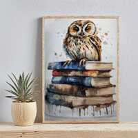 Book Cross Stitch Pattern,Owl And Books, Pdf  Instant Download , Watercolor X Stitch Chart,Book Love