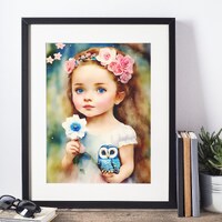 Girl and Owl, Girl with Flowers, Girl with Owl, Woodsy Owl, Owl designs, cute Owl Shirt, Owl Gift, O