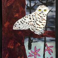 Snowy Owl Painting, Winter Tree Art