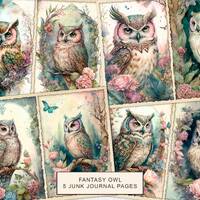 Watercolor Fantasy Owl Junk Journal Kit: Printable Collage Pages (Digital Download)