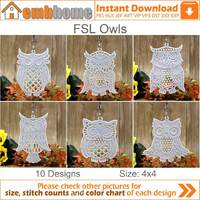 FSL Owls Free Standing Lace Letters Machine Embroidery Designs Instant Download 4x4 hoop 10 designs 