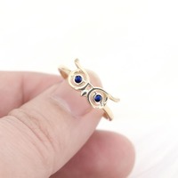 14k Owl Ring | Natural Sapphire Eyes Ring | Yellow Gold Animal Ring | Statement Bird Ring | Sapphire