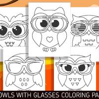 20 Adorable Owl with Glasses Coloring Pages for Preschool and Kindergarten Kids, PDF File, Instant D