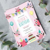 Pink Owl Birthday Invitation: Girls Party, Editable Template (Digital Download)