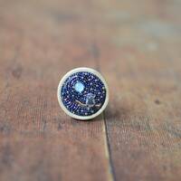 Bead Embroidery Owl Pin, Nature Lover Gift, Celestial Jewelry, Starry Night Brooch