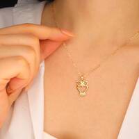 14K Gold Owl Necklace: Dainty Solid Gold Animal Pendant