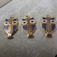10 Pcs Dainty Enamel Owl Charm - Blue Gold White - Small Pendant Charms - 17x10x2mm Small Dainty Ena