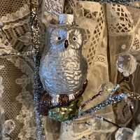 Vintage German Mercury glass Owl Christmas decoration