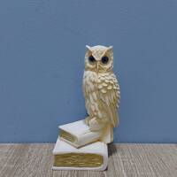 Owl on a Book Handmade Greek Statue The Symbol of Wisdom and Prudence 12cm-4.72in White Marble &